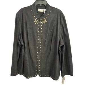 Alfred Dunner Jean Jacket‎ Womens Size 24w Beaded Black Denim Zippered Stretch